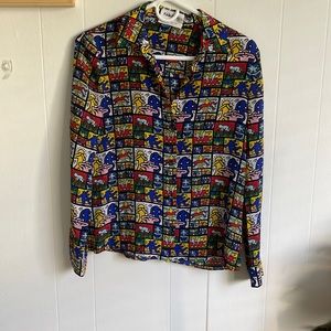 Keith haring alice and olivia button up silk shirt